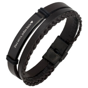 Bransoletka ze skórzanym paskiem i grawerem 'Dwa serca, jedno bicie'