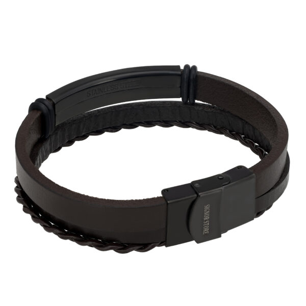 Bransoletka męska z ciemnego skóry i stalową sprzączką