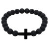 Bransoletka z czarnymi kulkami i krzyżykiem.