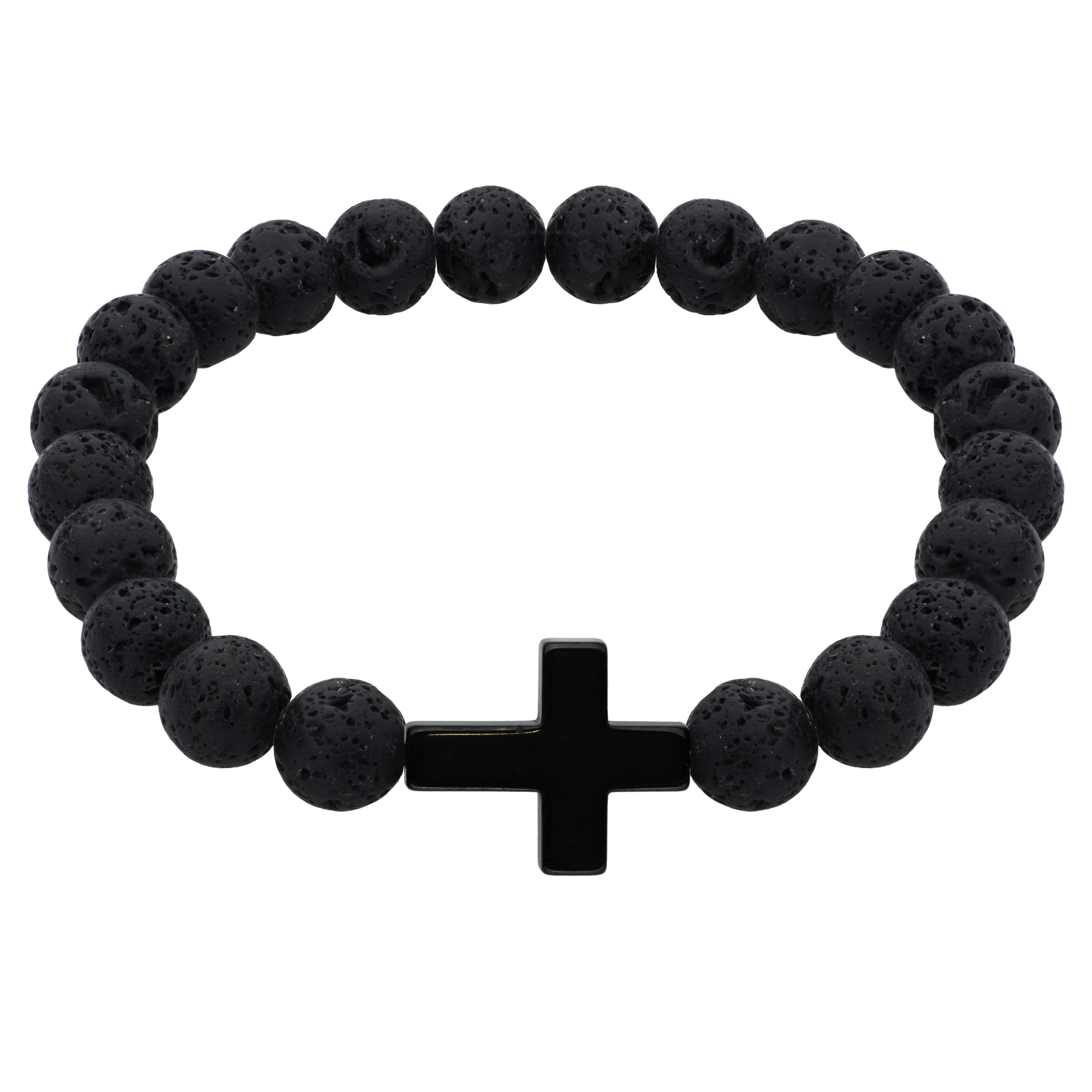 Bransoletka z czarnymi kulkami i krzyżykiem.