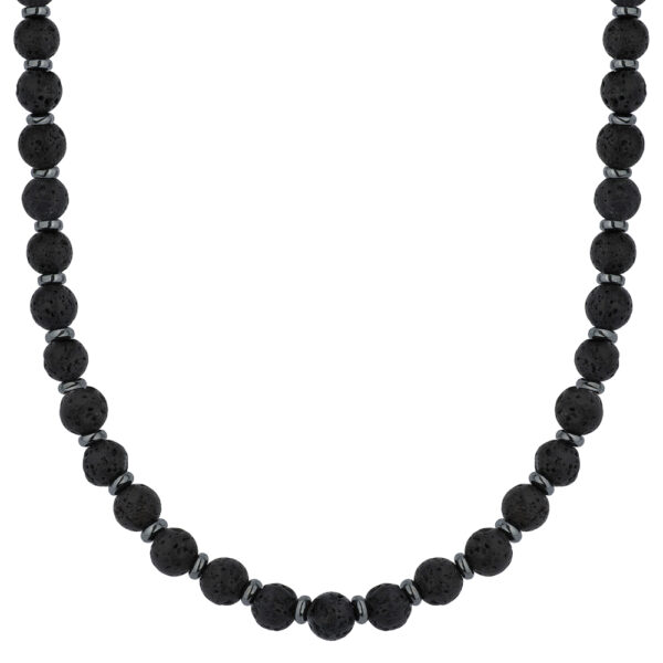 Naszyjnik z czarnych kamieni lawy.