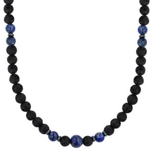 Naszyjnik z czarnych i niebieskich koralików z lawy.