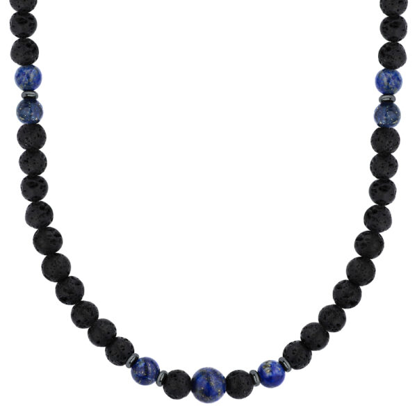 Naszyjnik z czarnych i niebieskich koralików z lawy.
