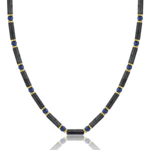 Naszyjnik z ciemnoszarymi kamieniami i niebieskimi koralikami