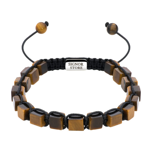 Bransoletka z brązowych kamieni tygrysiego oka na czarnym sznurku