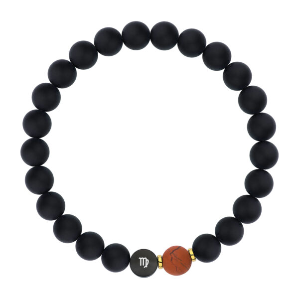Czarna bransoletka z koralikami i znakiem zodiaku Panna.