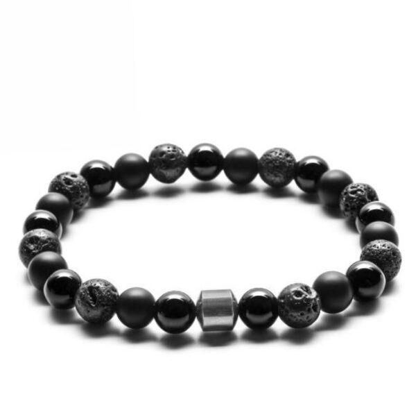 Bransoletka z czarnych kamieni i koralików lawowych