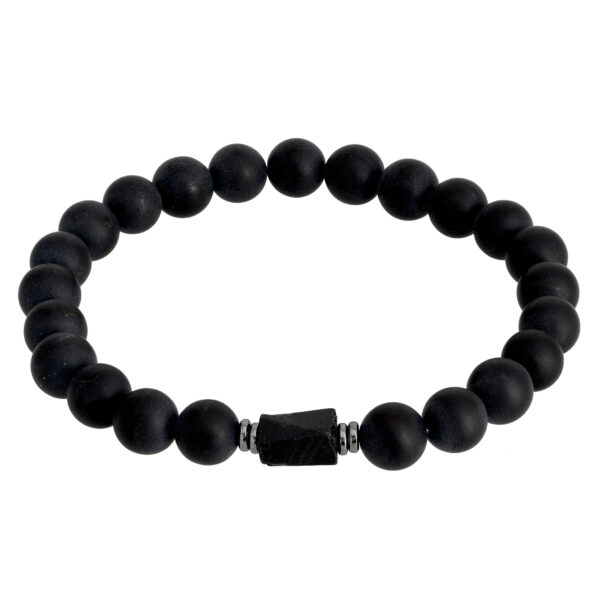 Czarna bransoletka z kamieniami na elastycznej żyłce.