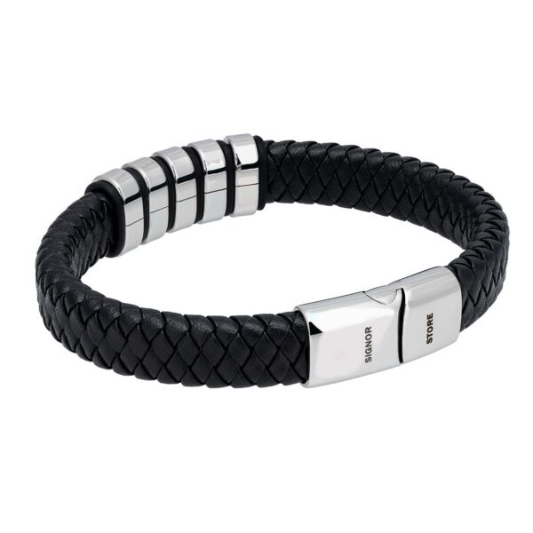 Czarna pleciona bransoletka z metalowymi akcentami.