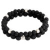 Bransoletka z czarnych kulek lawowych i srebrnych elementów.