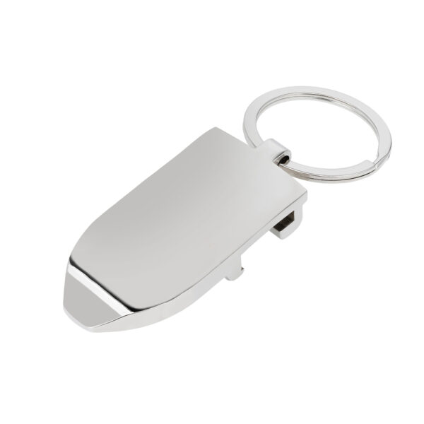 Metalowy brelok w kształcie klucza USB.