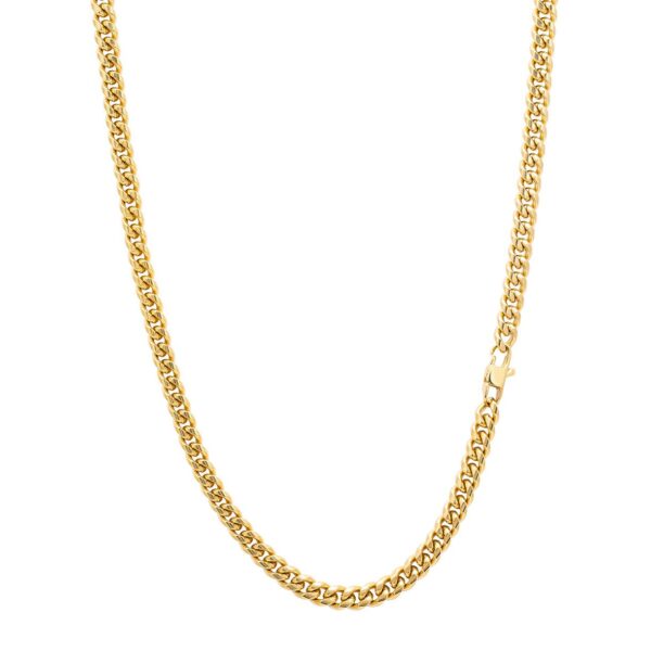 Złoty łańcuszek z klasycznym splotem na białym tle.