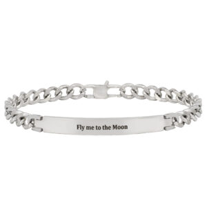 Srebrna bransoletka z grawerunkiem 'Fly me to the Moon'.
