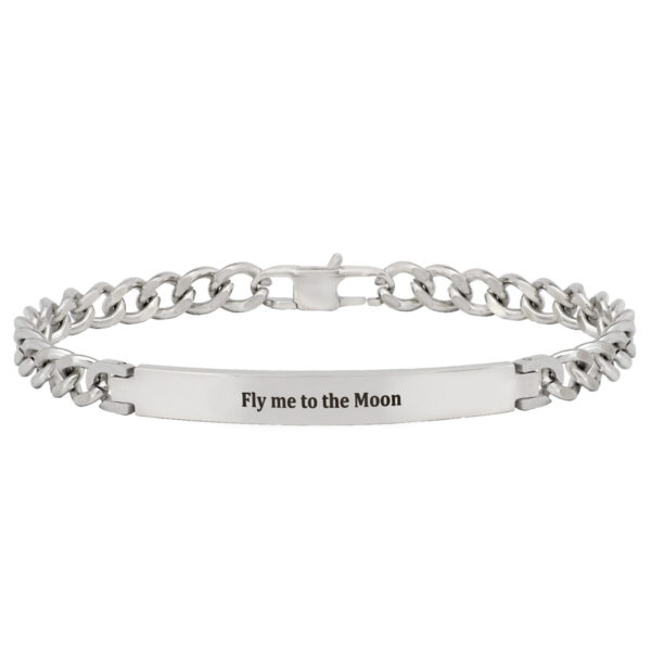Srebrna bransoletka z grawerunkiem 'Fly me to the Moon'.
