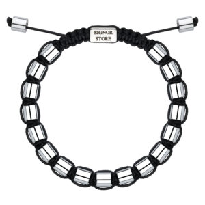 Bransoletka z czarnym sznurkiem i srebrnymi koralikami