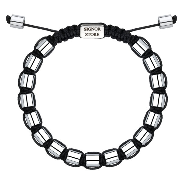 Bransoletka z czarnym sznurkiem i srebrnymi koralikami