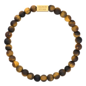 Bransoletka z koralikami z tygrysiego oka i złotą zawieszką.