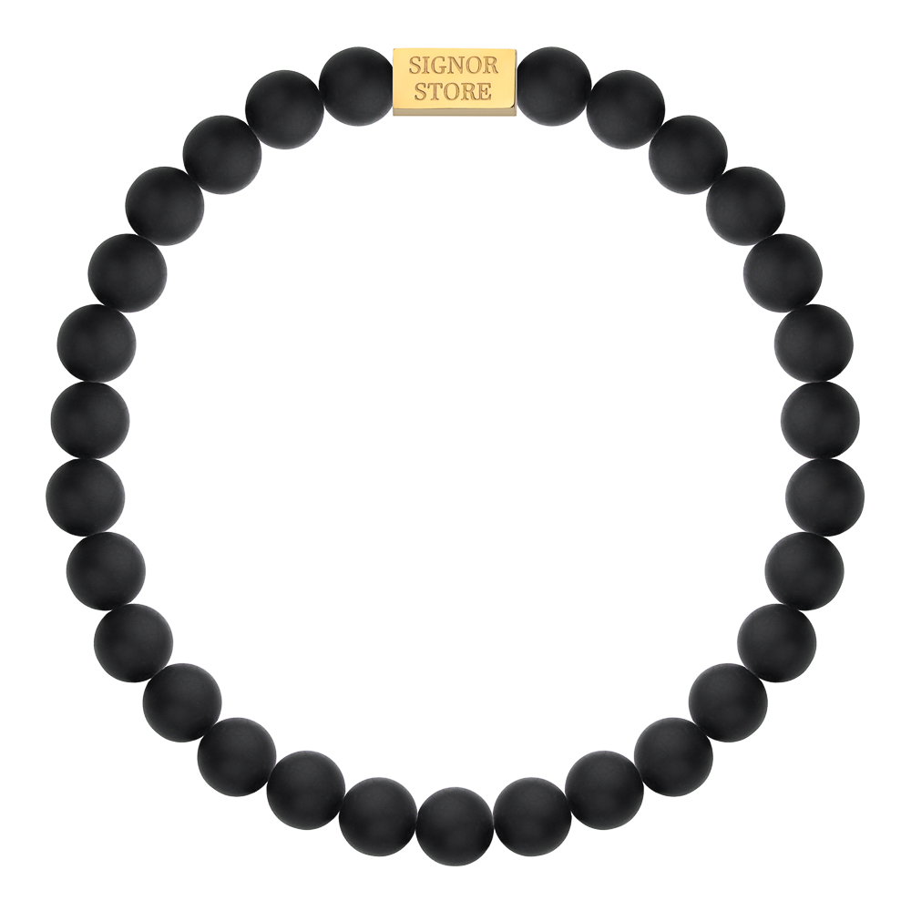 Bransoletka z czarnych koralików z elementem Signor Store.