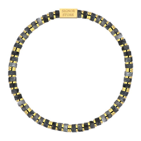 Elegancka bransoletka z czarnych i złotych koralików