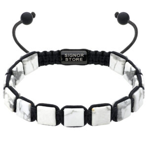 Bransoletka z białymi kamieniami i napisem Signor Store.