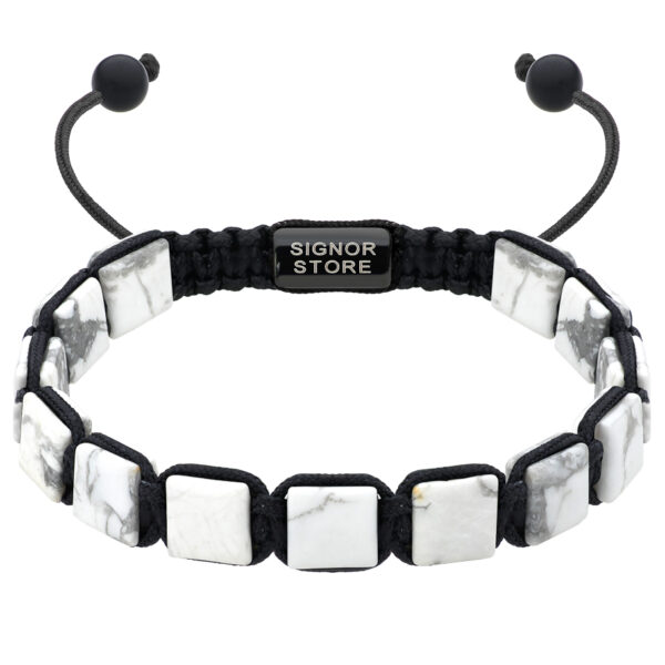 Bransoletka z białymi kamieniami i napisem Signor Store.