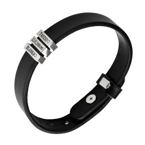 SKÓRZANA BRANSOLETKA Z GRAWEREM NA STALOWYCH BLASZKACH