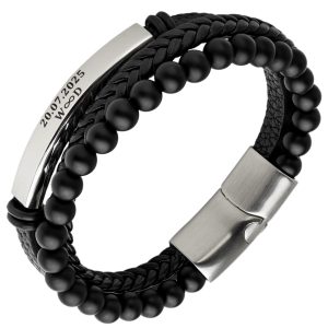 POTRÓJNA MĘSKA BRANSOLETKA Z GRAWEREM (srebrna)