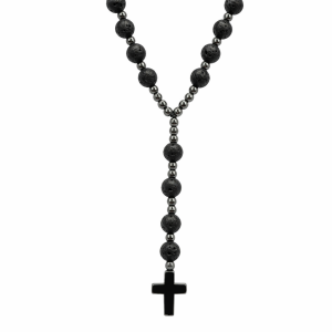 RÓŻANIEC Z KAMIENI LAWY WULKANICZNEJ I HEMATYTU