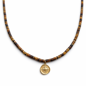 NASZYJNIK Z TYGRYSIEGO OKA ZE ZŁOTYM KOMPASEM