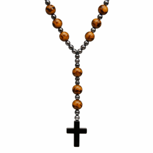 RÓŻANIEC Z KAMIENI TYGRYSIEGO OKA I HEMATYTU